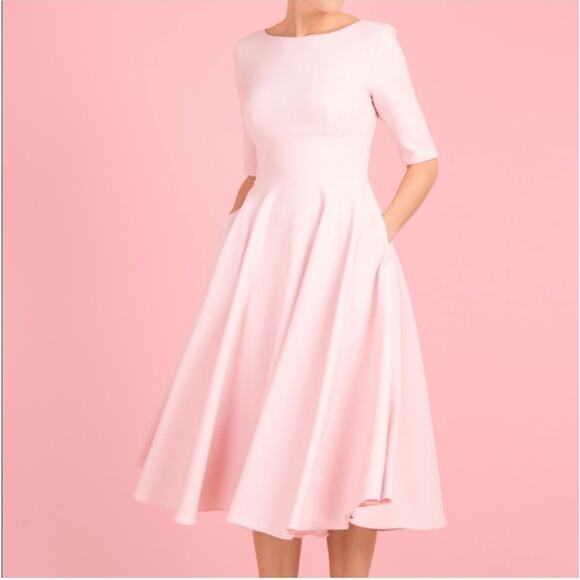 The Pretty Dress Company Hepburn Midi Swing Dress Pale Pink Size 10 UK / 6 US - Picture 1 of 16